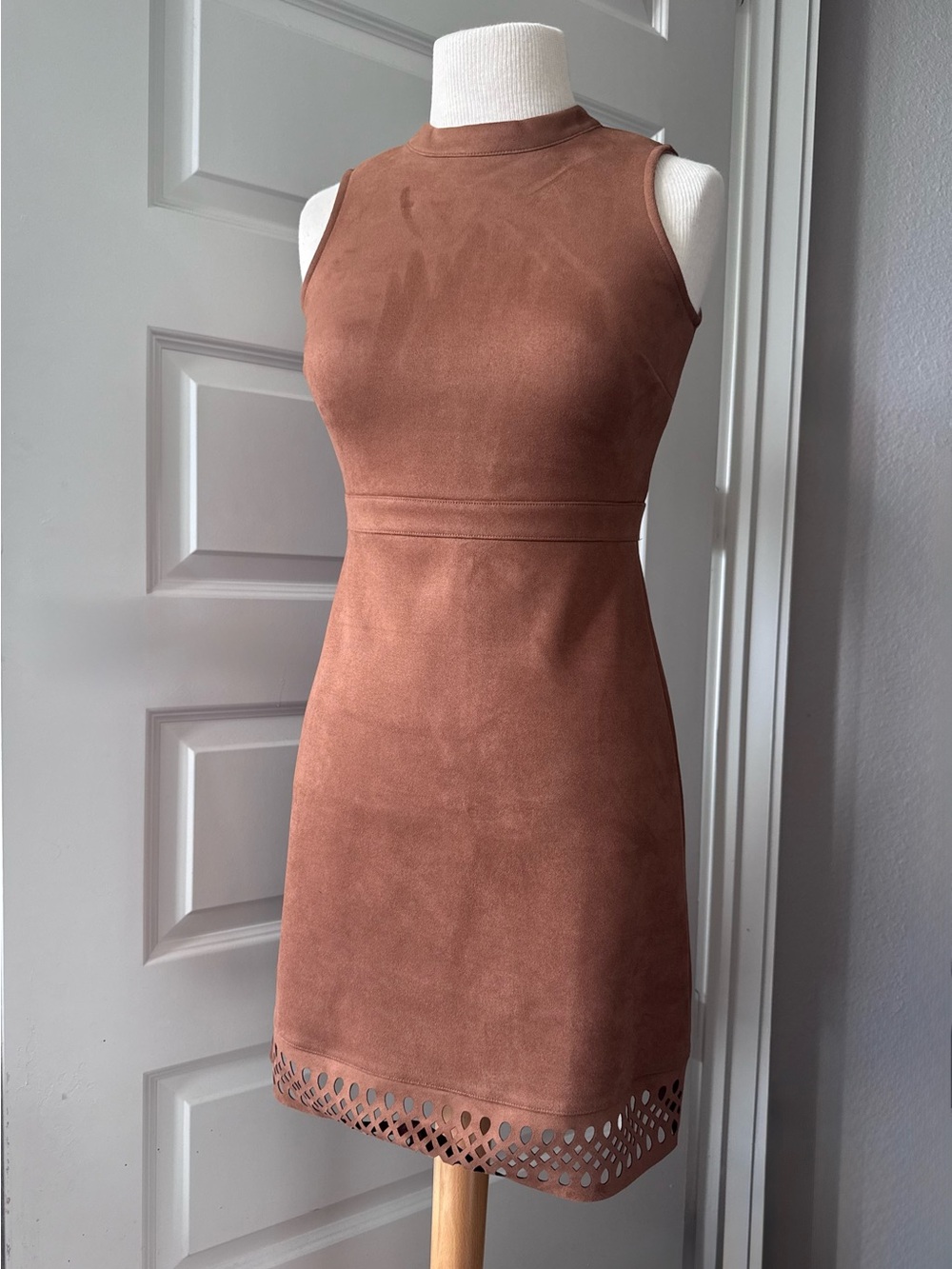 Ann Taylor Factory Faux Suede Laser Cut Hem Dress - Brown